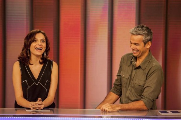 Monica Iozzi e Otaviano Costa durante apresentação do 'Vídeo Show' (Globo)